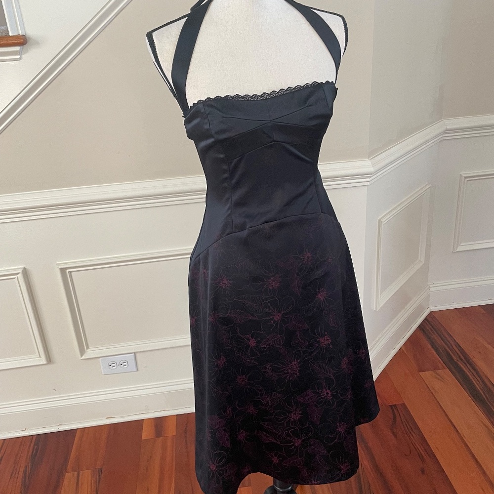 Miss Selfridges Black Bardot Skater Dress LBD, UK Sz 10 US Sz6 Lace Trim Gorgeou
